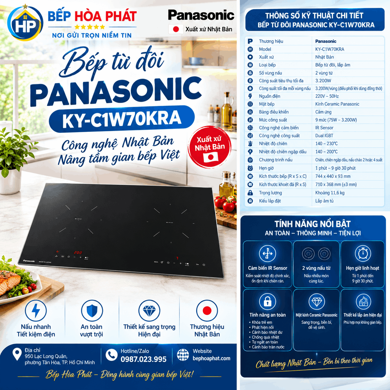 Bếp Điện Từ Đôi Panasonic KY-C1W70KRA - Xuất Xứ Nhật Bản