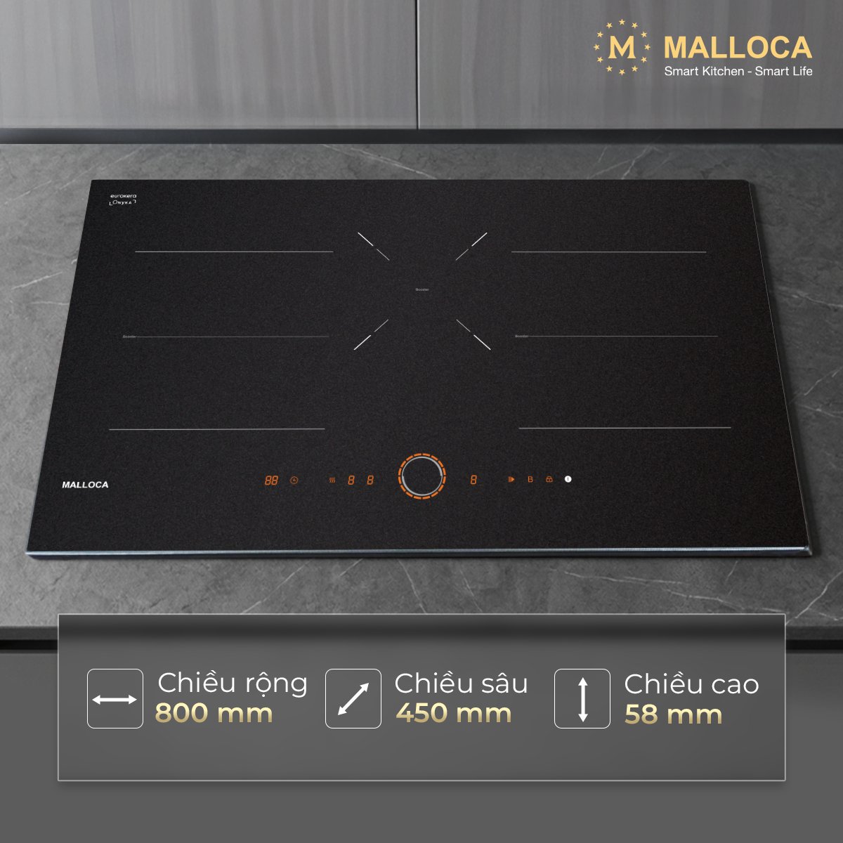 Bếp từ 3 vùng nấu 80 cm MI803ES (Mặt kính Onyka chống trầy xước) - Ảnh 1