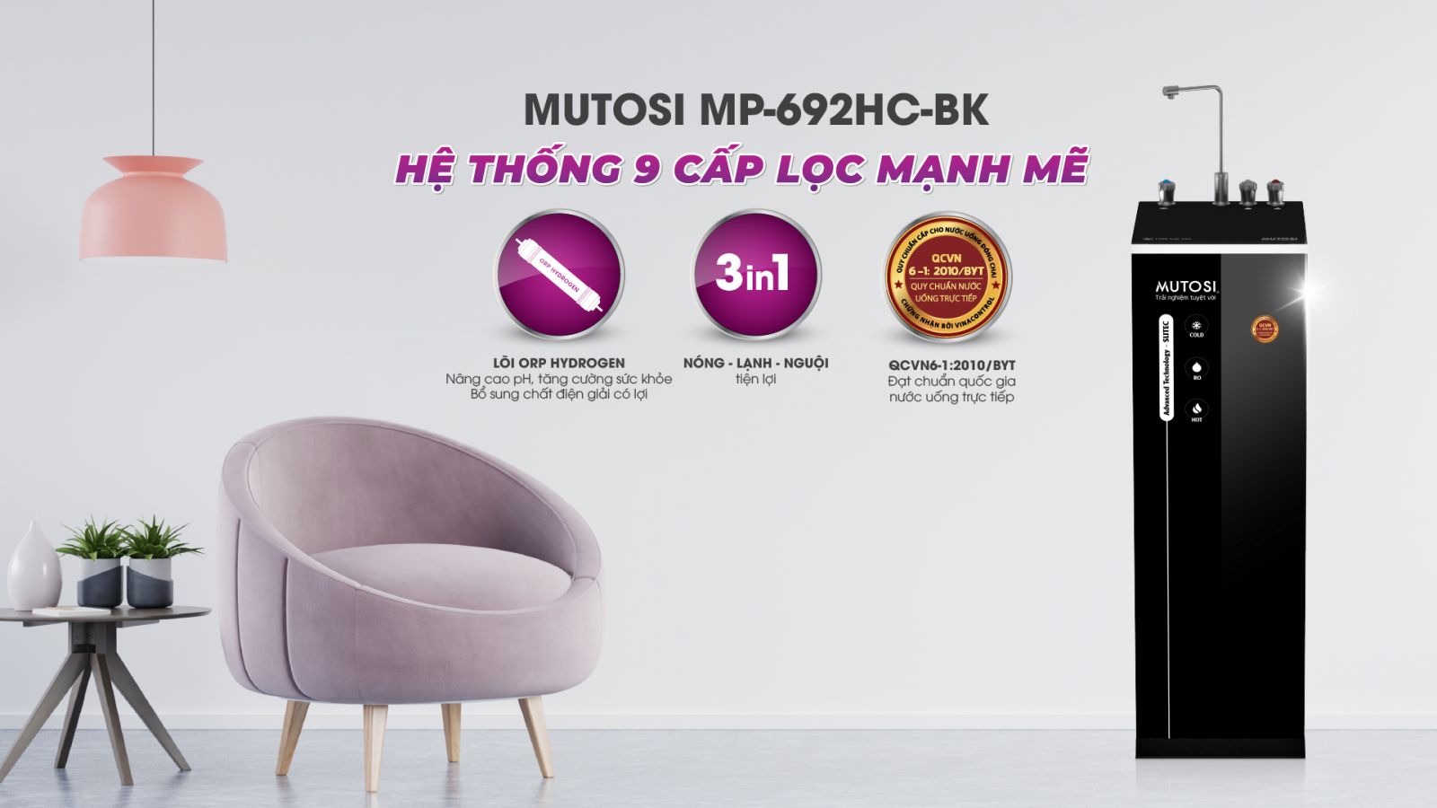 Máy lọc nước Nóng Lạnh Nguội 9 lõi MP-692HC-BK