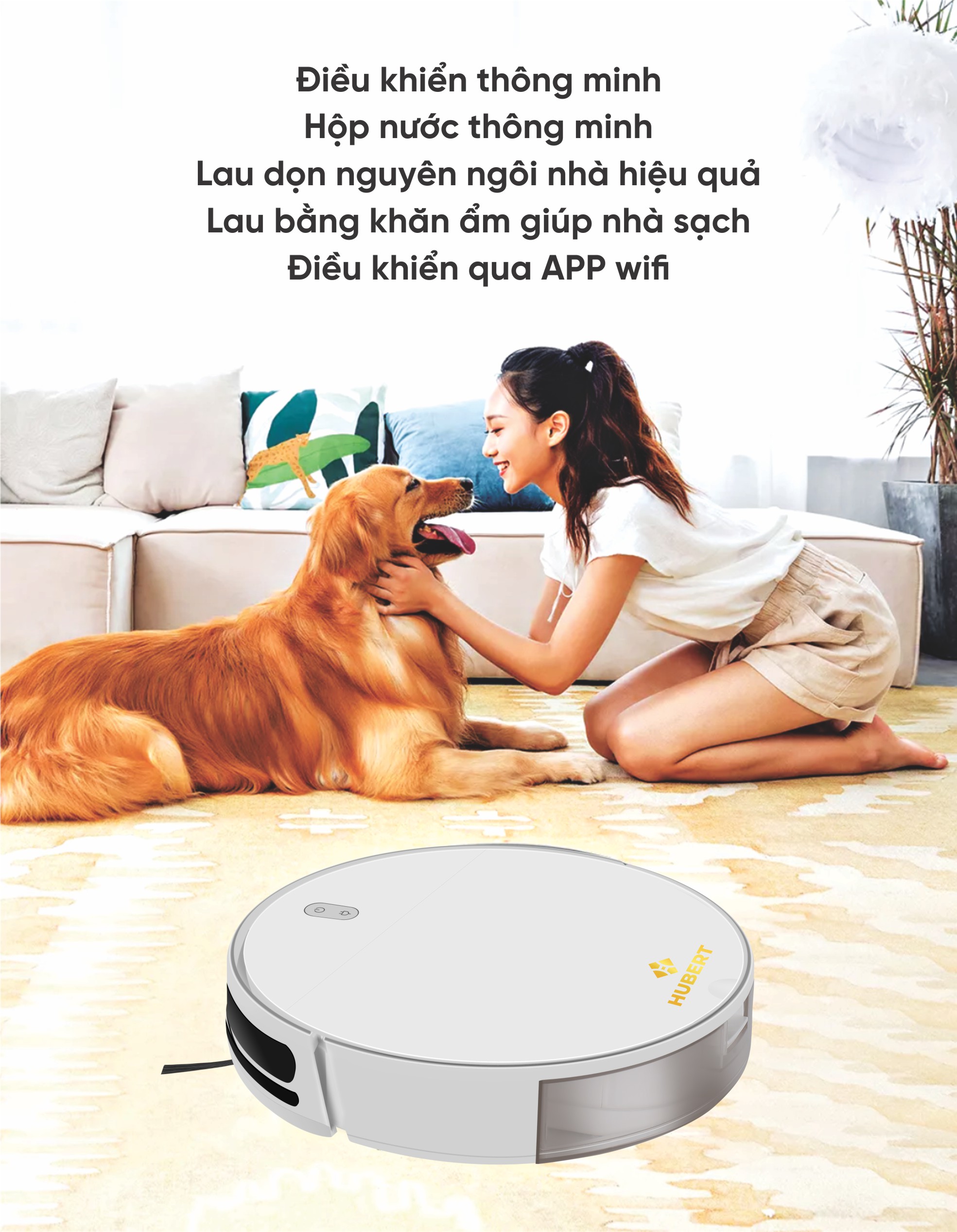 Robot hút bụi tự đổ rác Hubert HB-A68 Plus màu trắng