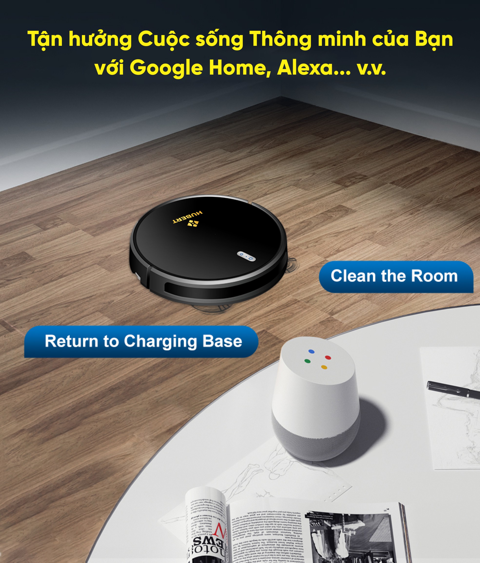 Robot hút bụi tự đổ rác Hubert HB-A68 Plus màu trắng