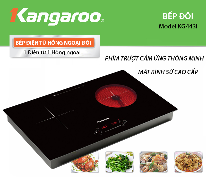 Bếp điện từ hồng ngoại đôi Kangaroo KG443i