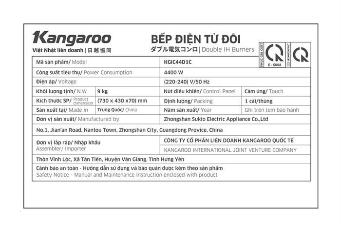 Bếp từ đôi lắp âm Kangaroo KGIC44D1C