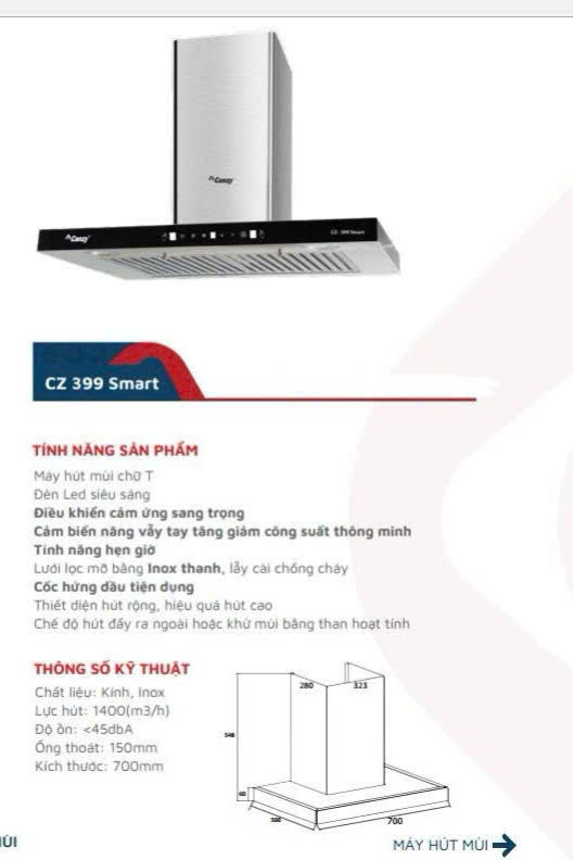 MÁY HÚT MÙI CANZY CZ-399SMART