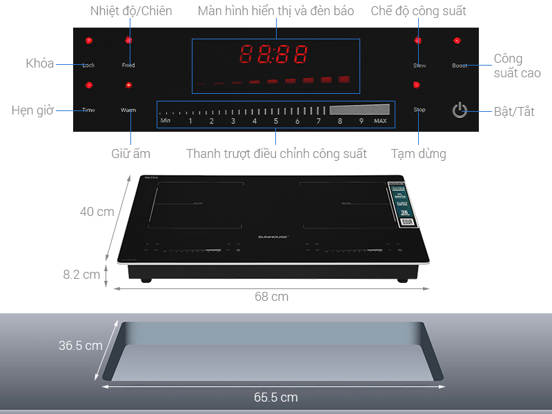 Bếp từ đôi lắp âm Sunhouse SHB81272-MD