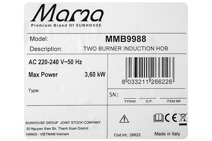 Bếp từ đôi lắp âm Sunhouse MMB9988