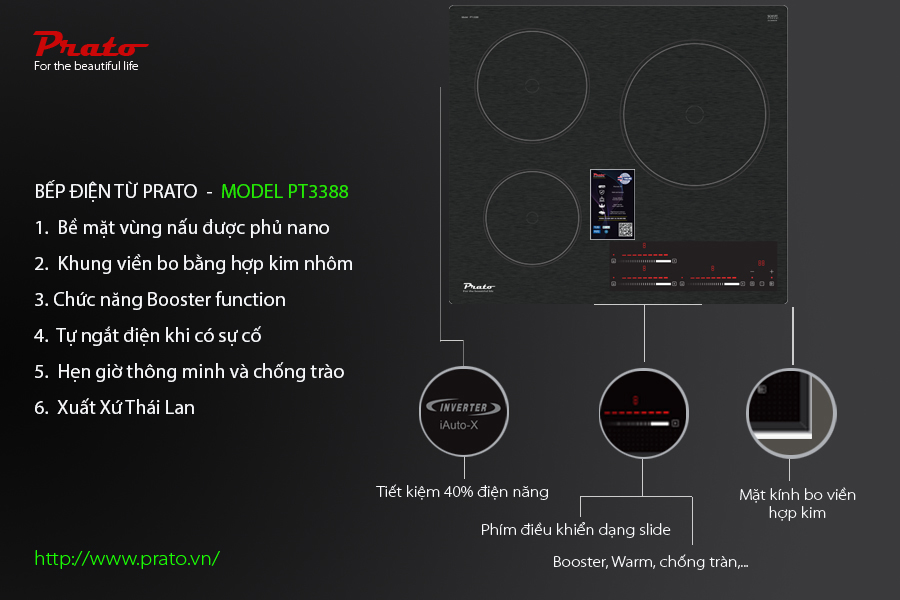 Bếp từ 3 vùng nấu Prato PT-3388