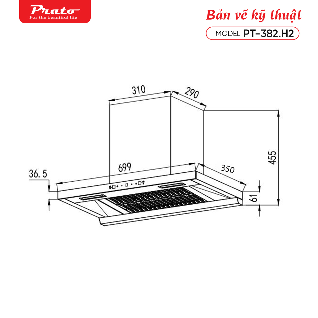 Máy hút mùi Prato Model PT-382.H2