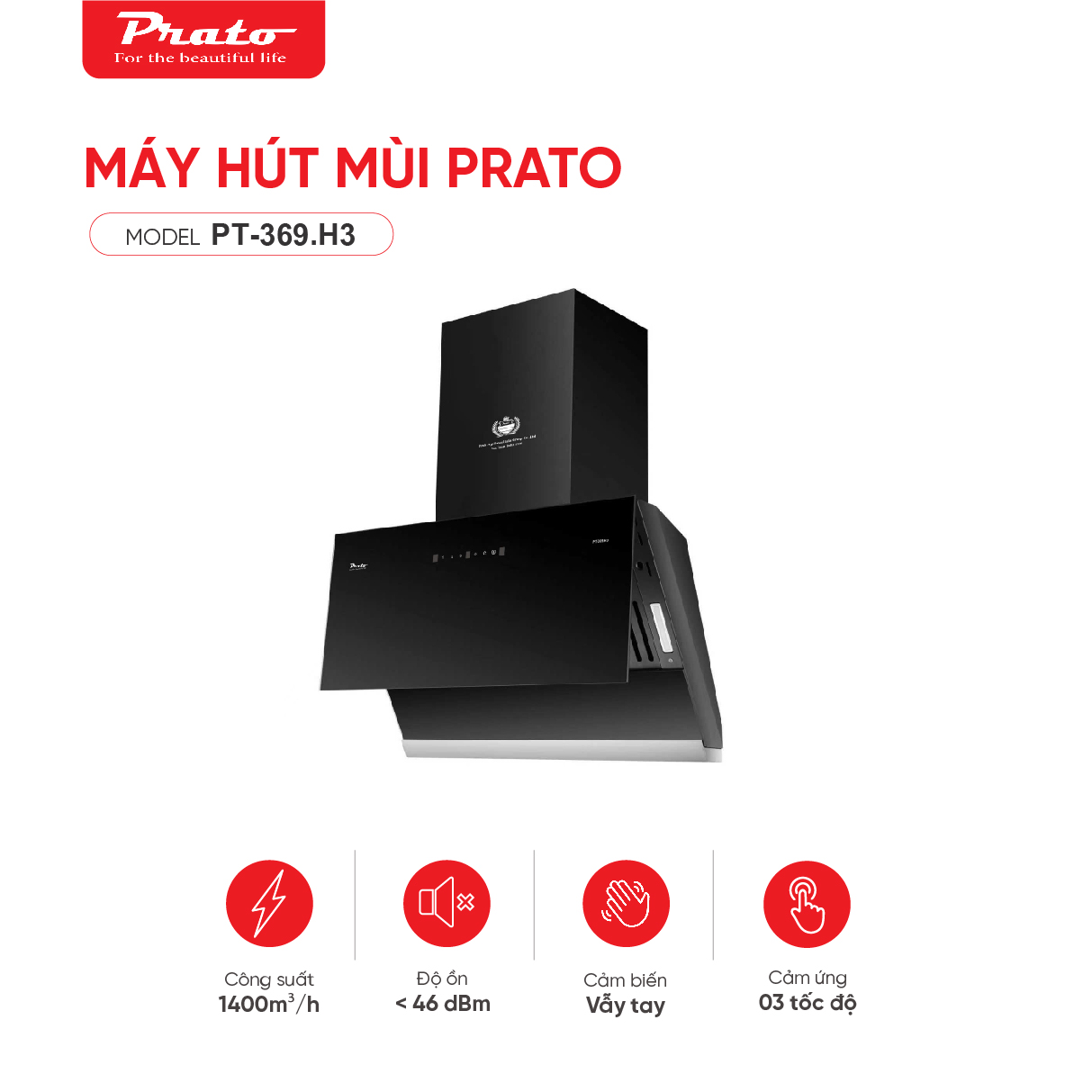 Máy hút mùi kính vát cao cấp Prato model PT-369.H3