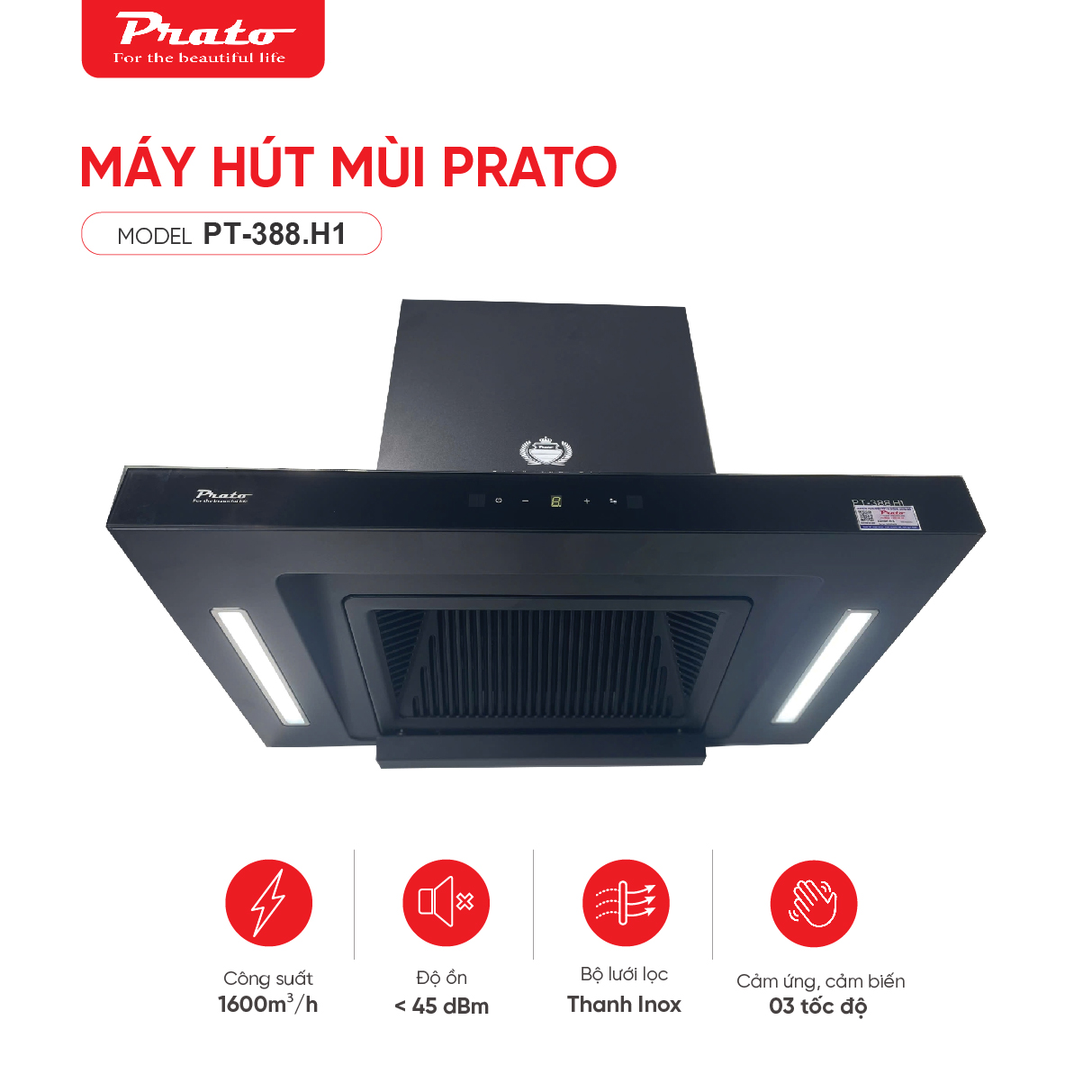 Máy hút mùi Prato chữ T Model PT-388.H1