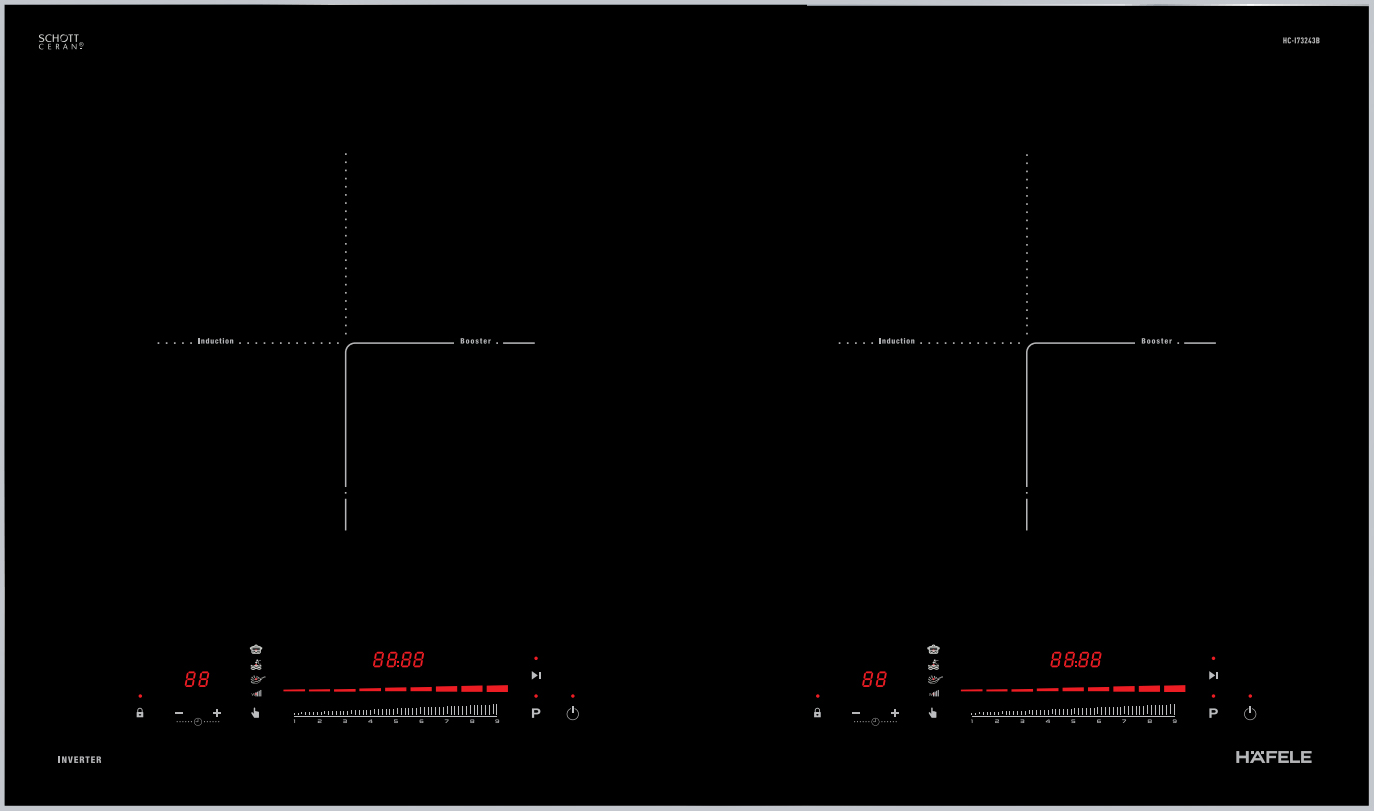 Bếp từ 2 vùng nấu Inverter nhập khẩu Malaysia Hafele HC-I73243B