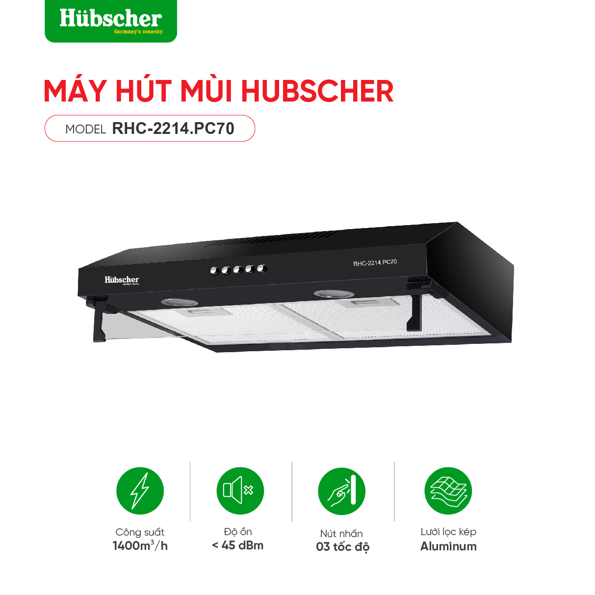 Máy hút mùi cổ điển Model: RHC-2214.PC70(phím cơ)