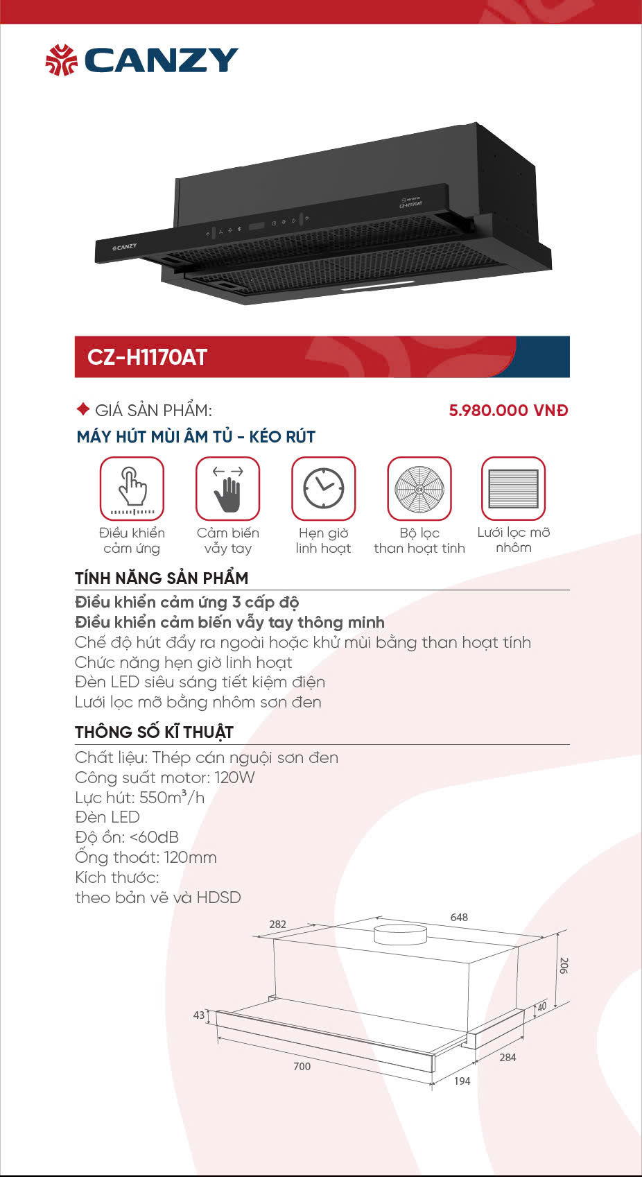 Máy hút mùi Canzy CZ-H117OAT