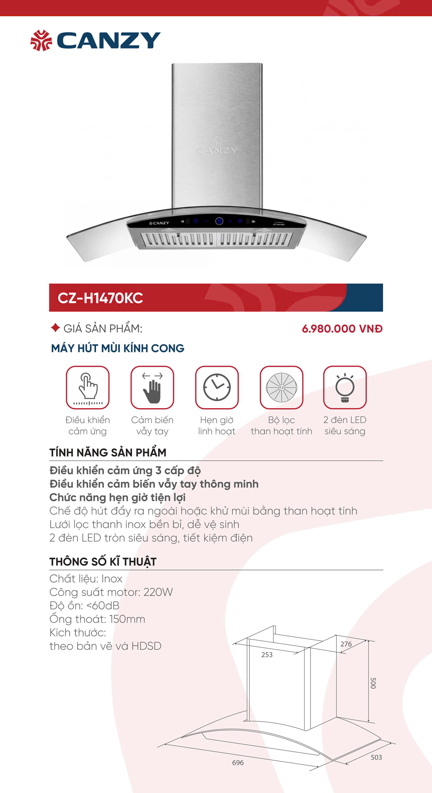 Hút mùi Canzy CZ - H1470KC