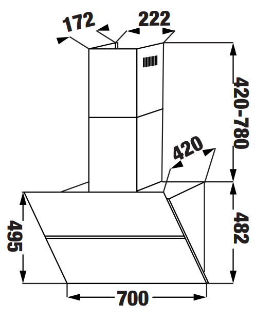 Máy hút mùi phẳng KAFF KF-LUX-AT70FH-BK