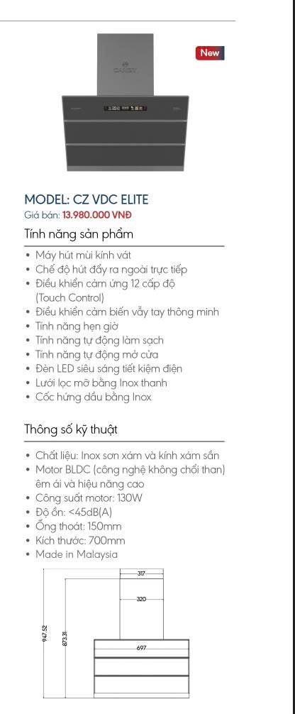 Máy Hút Mùi Canzy-VDC ELITE
